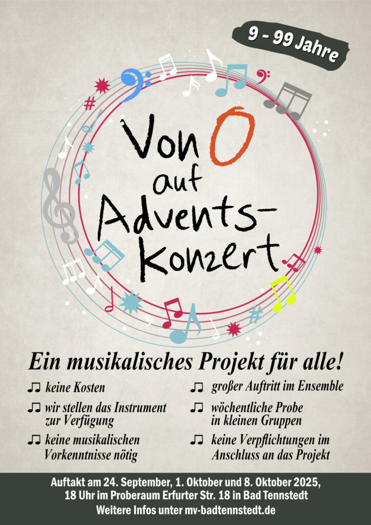 Von 0 auf Adventskonzert; Von null auf Adventskonzert; ein musikalisches Projekt; gemeinsam Lernen; Bad Tennstedt; Musik; Advent, Konzert; Unstrut-Hainich Kreis; Thüringen; Instrument lernen; Freizeit; kostenlos