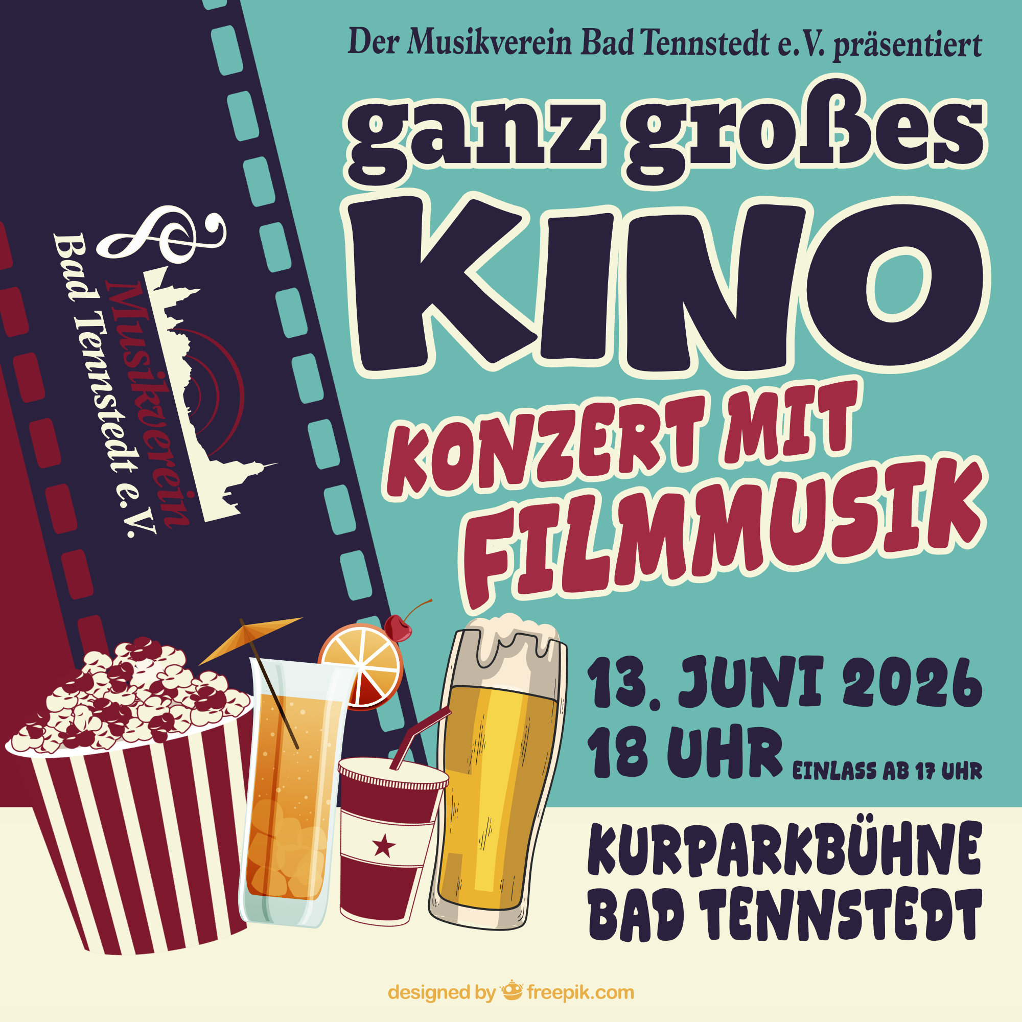 ganz großes Kino in Bad Tennstedt,
Konzert, Veranstaltung, Kurpark, 13. Juni 2026, 13.06.2026, Kurparkbühne, Musikverein Bad Tennstedt